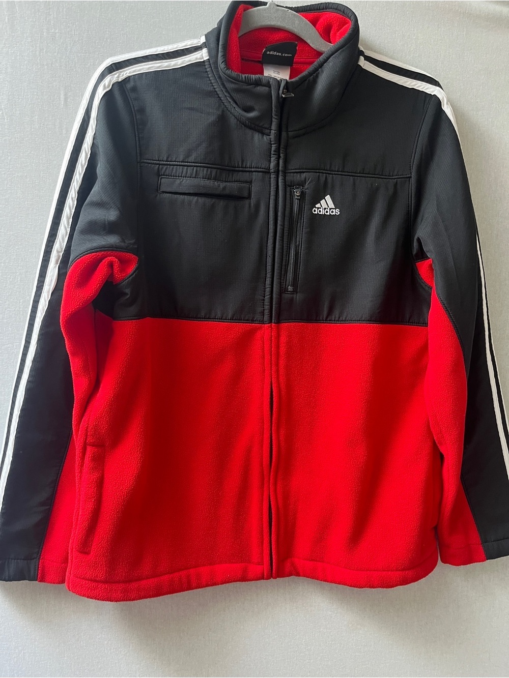 Adidas Boys Black & Red Full-Zip Fleece Tricot Track Jacket 14